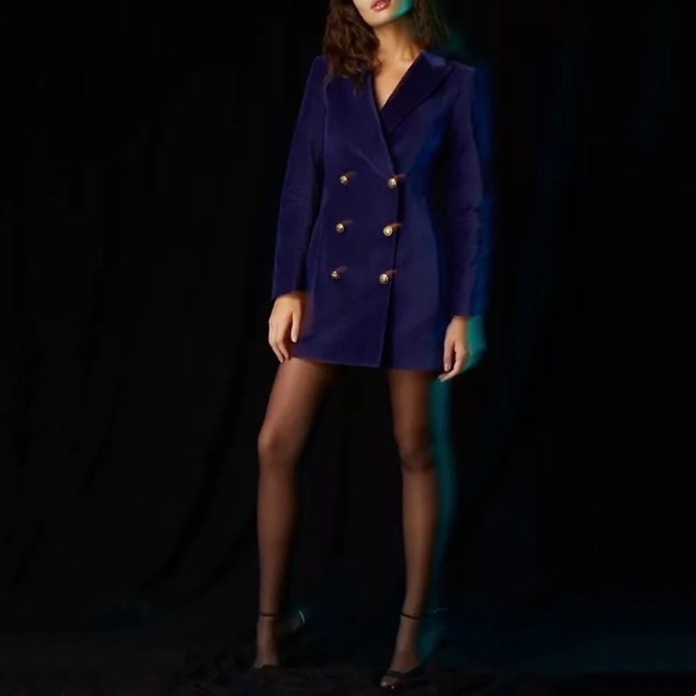 Aritzia Babaton Pelli Velvet Blazer Dress, Dark Shibori‎ - Picture 3 of 8